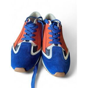 NWOT Tory Burch Women’ Sport Retro Sneakers Blue Orange White Suede Leather W6.5